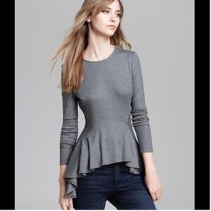NEW! Torn By Ronny Kobo Alaina Grey Ribbed Peplum Top, Tunic Size: Medium